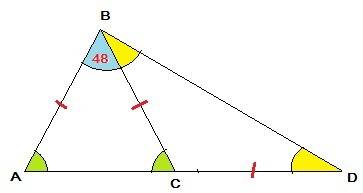 Вравнобедренном треугольнике abc с основанием ac угол abc равен 48 градусов. на продолжение стороны