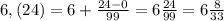 6,(24)=6+\frac{24-0}{99} =6 \frac{24}{99} =6 \frac{8}{33}