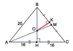 Вравнобедренном треугольнике abc медианы пересекаются в точке o. найдите расстояние от точки o до ве