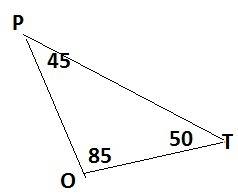 Сравни длины отрезков, выходящих из вершины p, если ∡o=85° , ∡t=50°. запиши отрезки в порядке возрас