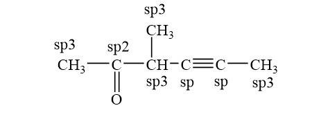 3-метилгекс-4-ин-2-он, укажите гибридное состояние атомов углерода