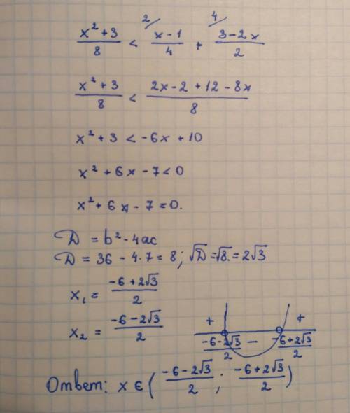 Решить неравенство (x^2+3)/8 < (x-1)/4+(3-2x)/2
