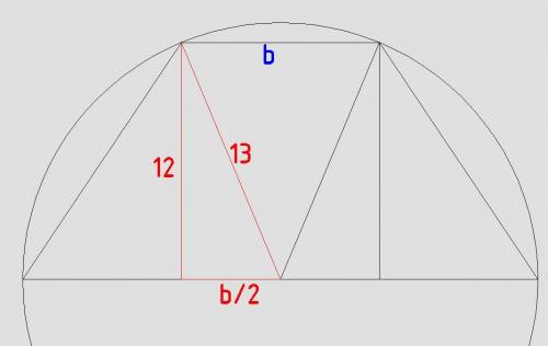 Около трапеции описана окружность 13, центр которой лежит на основании трапеции. найдите площадь тра