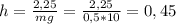 h= \frac{2,25}{mg} = \frac{2,25}{0,5*10} =0,45