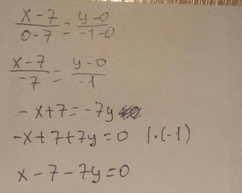 Составьте уравнение прямой, проходящей через данные точки: e(7; 0); f(0; -1)