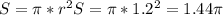 S = \pi *r^{2} &#10;S= \pi *1.2^{2} = 1.44 \pi