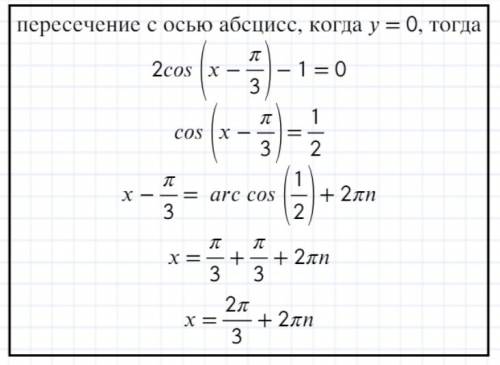 Найдите точки пересечения графика функции y=2cos(x-п\3)-1 с осью абцисс