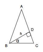 Вравнобедренном треугольнике высота, проведённая к боковой стороне, равна h и образует с основанием