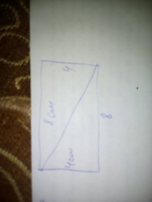 Длина прямоугольника 8см,периметр 24см.начерти такой же прямоугольник,раздели его на 2 равных треуго