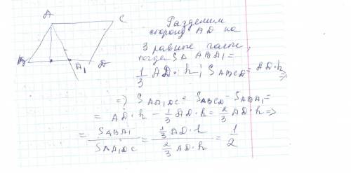 Разделите параллелограмм прямой,проходящей через его вершину,на два многоугольника, площади которых