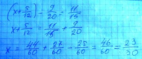 Решите уравнения (x+5/12)-9/20=11/15