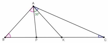 На стороне вс треугольника авс расположены точки р и к так, что ар=вр и кс=ак. при этом оказалось, ч