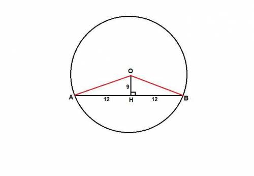 Найдите радиус окружности, если расстояние от центра окружности до хорды равно 9см, а длина хорды ра