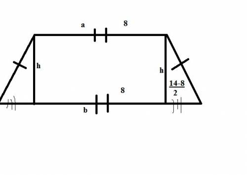 Найдите периметр равно около трапеции, основания которой 8 см и 14 си, а площадь равно 44 см²