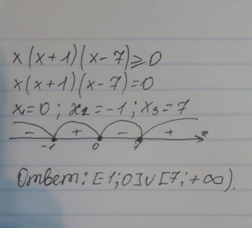 Решить с интервала неравенство x(x+1)(x-7)> _0 это больше или равно