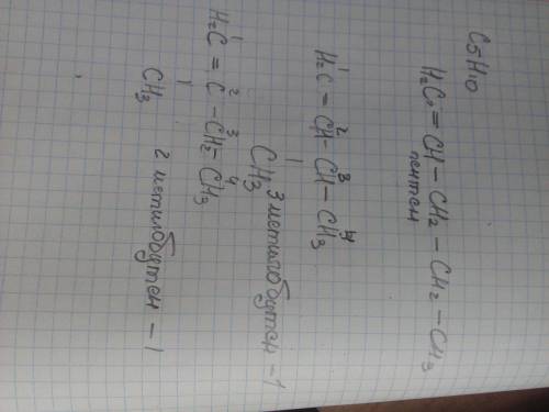 Напишите структурную формулы для вещества пентен-1 и двух его изомеров. найдите изомеры.