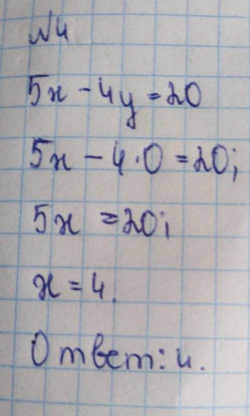 Выразите переменную х через у в уравнении 5х-4у=20