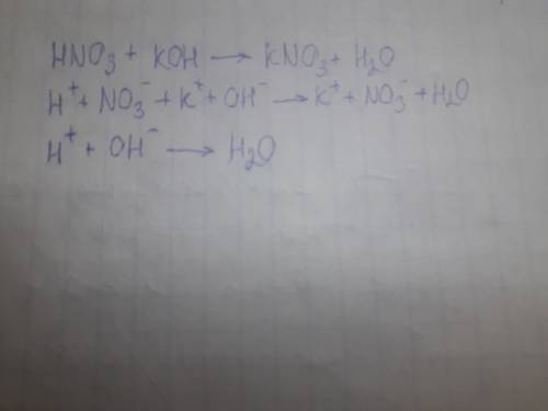 Напишите полное и сокращенное ионное уравнение реакции hno3 + koh → kno3 + h2o
