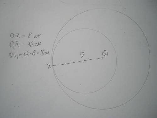 Окружности с радиусами 8 см и 12 см касаются внутренним образом найти расстояние между их центрами (
