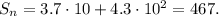 S_n = 3.7 \cdot 10 + 4.3 \cdot 10^2 = 467.