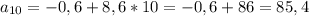 a_{10} = - 0,6 + 8,6*10 = - 0,6 + 86 = 85,4