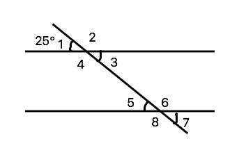 Один з кутів, що утворився при перетині двох паралельних прямих січною, дорівнює 25°.яким може бути