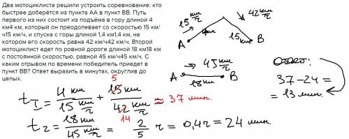 3. гонка мотоциклистов два мотоциклиста решили устроить соревнование: кто быстрее доберётся из пункт