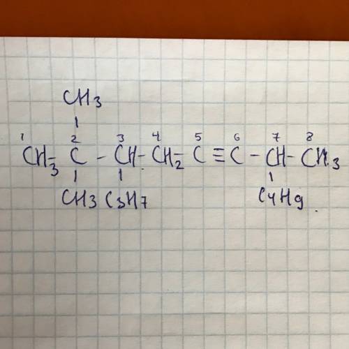 Структурная формула 2,2 диметил , 3 - пропил , 7- бутил октин - 5? ? ставлю высокий