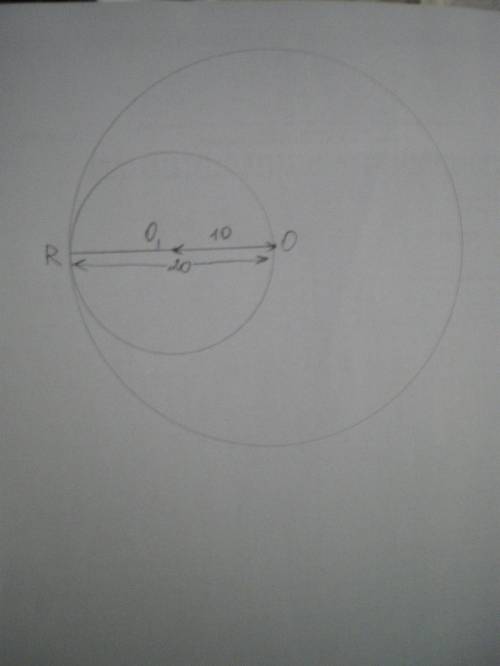 Радиусы двух окружностей равны 10 см и 20 см.расстояние между их центрами равно 10 см.как эти окружн