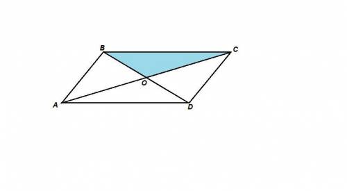 Площадь параллелограмма abcd равна 44. а его диагональ пресекается в точке o. найдите площадь треуго