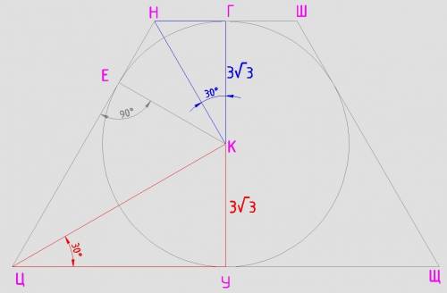 Бічна сторона рівнобічної трапеції утворює з основою кут 60°, а висота трапеції дорівнює 6√3. знайді