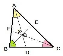 Втреугольнике abc угол a равен 60°, угол b равен 82°. ad, be и cf — биссектрисы, пересекающиеся в то