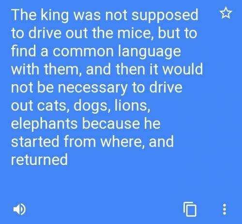 Король не должен был выгонять мышей а найти с ними общий язык и тогда не пришлось бы выгонять кошек
