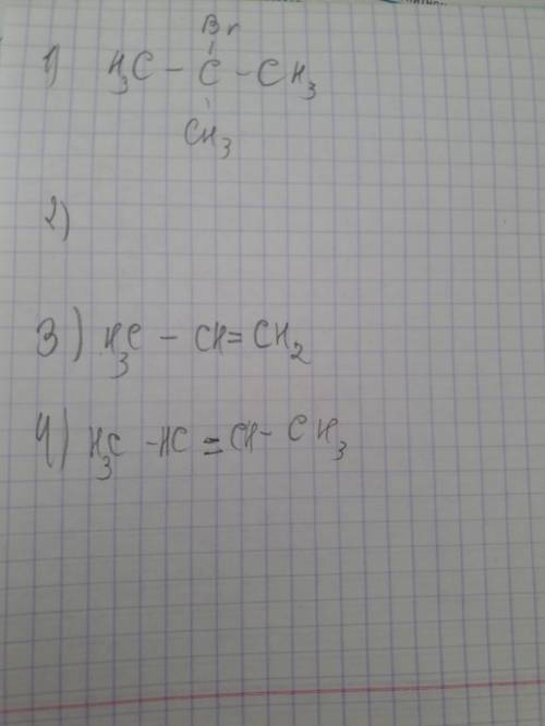 Напишите структурную формулу: 1) 2-бром-2-метилпропан 2) хлористый амил 3)пропен 4)бутен-2