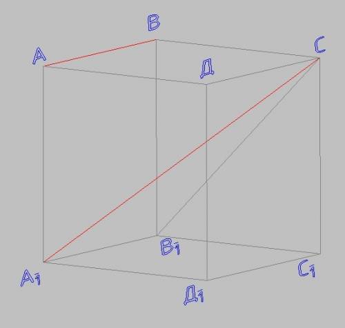 Ребро куба авсда1в1с1д1 равно 2 см. найдите угол между прямыми ав и а1с