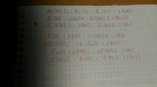 Ba(no3)2+na2so4= cuso4+naoh= cu(oh)2+hno3= осуществите такие превращения: ферум(iii) хлорид > фер