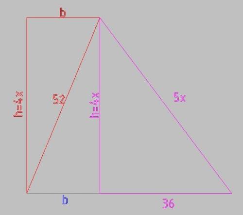 Різниця основ прямокутної трапеції =36 см. обчислити площу трапеції, якщо менша діагональ трапеції =