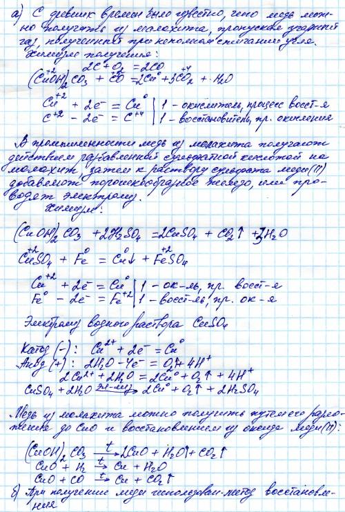 1а)основные этапы получения меди из малахита б)какой из получения металлов из руд был использован пр