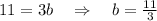 11=3b~~~\Rightarrow~~~ b=\frac{11}{3}