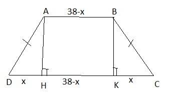 Аbсd -равнобедренная трапеция, вk - высота трапеции, kd=38. найдите длину средней линии трапеции.