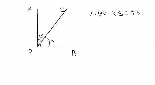 1. постройте прямой угол aob. 2. начертите луч oc так, чтобы угол aoc был равен 35° 3. измерьте и за