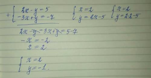Решительно систему уравнений 2x-y=5 -3x+y=-7