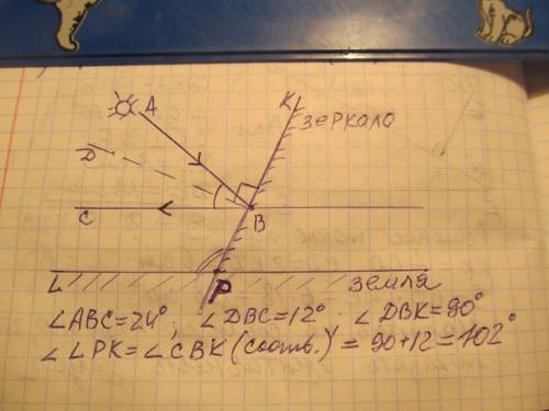 Лучи солнца к земной поверхности под углом 52 . под каким углом надо поставить плоское зеркало ,чтоб