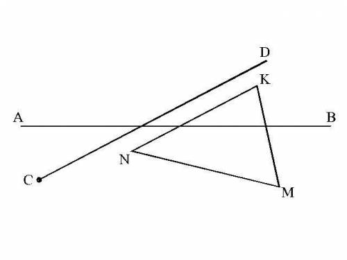 Начертить прямую ab луч cd и треугольник mnk так, чтобы отрезок nk пересекал прямую ab и не пересека
