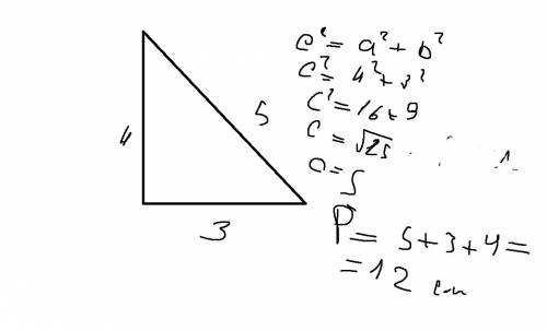 Начертите прямоугольный треугольник и найдите его периметр.