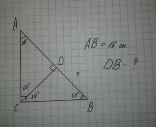 Впрямоугольном треугольнике abc угол c 90 градусов угол а 30 градусов cd высота ab 16см найдите bd с