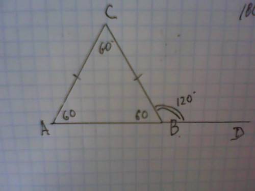 Втреугольнике abc ac=bc, угол c равен 60°. найдите внешний угол cbd