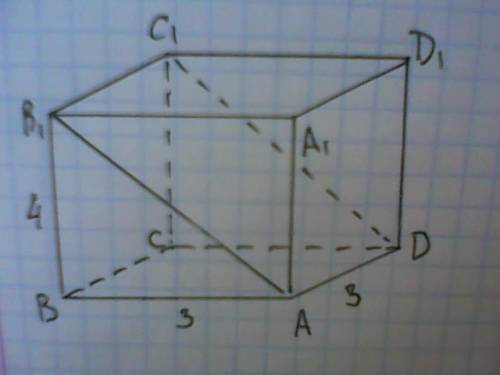 С. сторона основания правильной четырехугольной призмы авсда1в1с1д1 равна 3см,а боковое ребро - 4см.