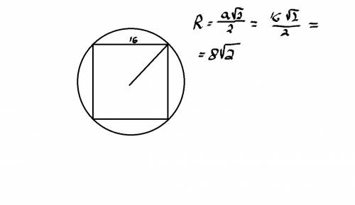 Определите радиус окружности описанной около квадрата со стороной равной 16 см