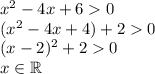 x^2-4x+60 \\ (x^2-4x+4)+20 \\ (x-2)^2+20 \\ x \in \mathbb R